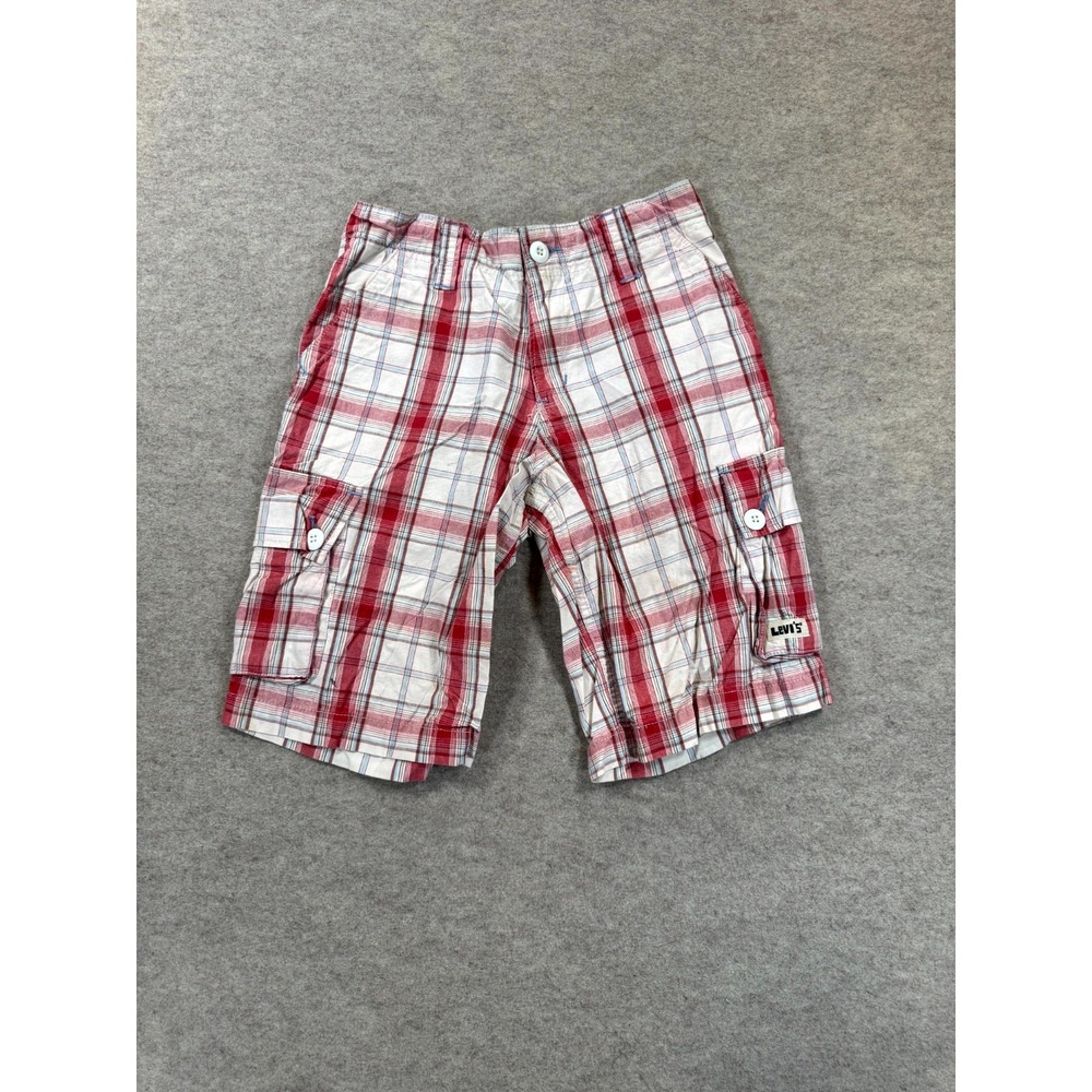 Levi's Cargo Shorts Boys 12 Multicolor Plaid Cotton Hiking Camping Outdoor
